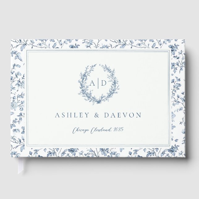 Blue Chinoiserie Wedding Guest Book (Front)