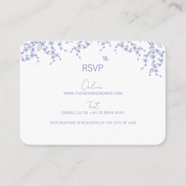 Blue Chinoiserie Wedding RSVP Card (Front)