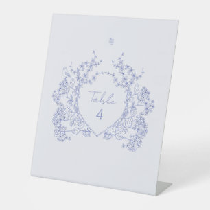 Blue Chinoiserie Wedding Table Number Pedestal Sig Sign