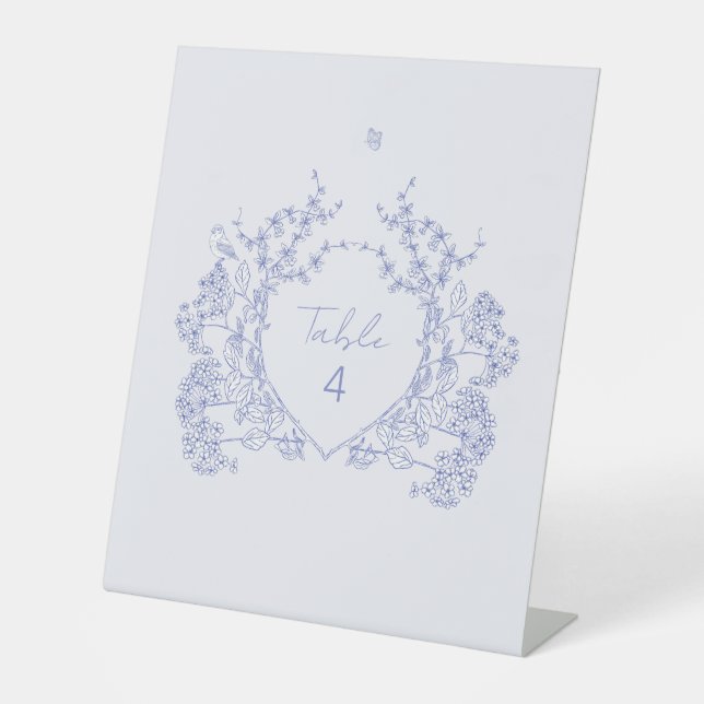 Blue Chinoiserie Wedding Table Number Pedestal Sig Sign (Front)