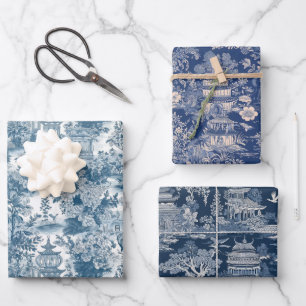 Blue Chinoiserie Wrapping Paper Sheet