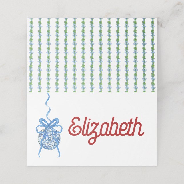 Blue Chinoserie Ornament Folded Place Card (Outside Unfolded)