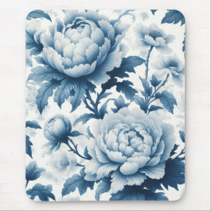 Blue Chinoserie Wild Flowers Mouse Pad