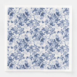 Blue Chintz Roses for a Blue and White Table Napkin