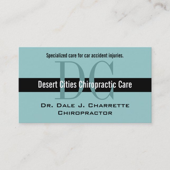 Blue Chiropractor Business Cards with Monograms (Front)