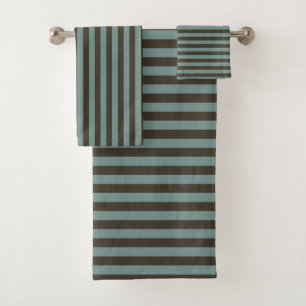 Blue & Chocolate Brown Classic Stripes Bath Towel Set