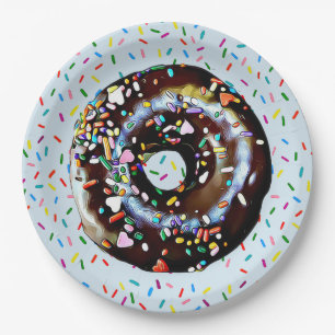 Blue Chocolate Doughnut with Sprinkles  Paper Paper Plate