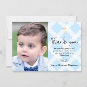 Blue Christening baby boy photo thank you