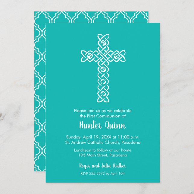 Blue Christening Baptism Religious Invitation (Front/Back)