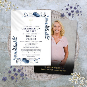 Blue Christian Celebration Of Life Funeral Photo Invitation