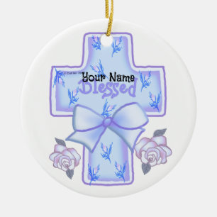 Blue Christian Cross Ceramic Ornament