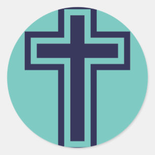 Blue Christian cross different variants Classic Round Sticker