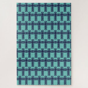 Blue Christian cross different variants Jigsaw Puzzle