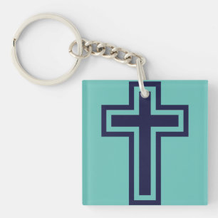 Blue Christian cross different variants Key Ring