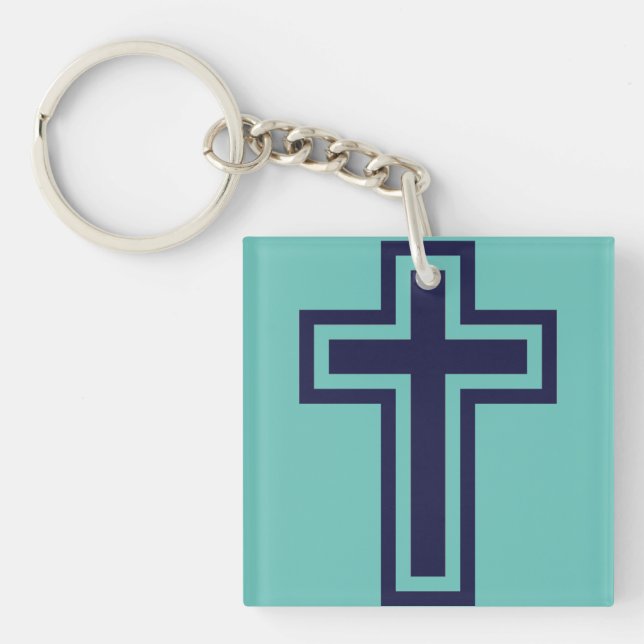 Blue Christian cross different variants Key Ring (Front)