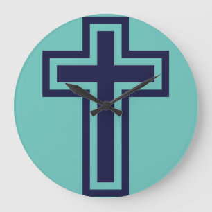 Blue Christian cross different variants Large Clock