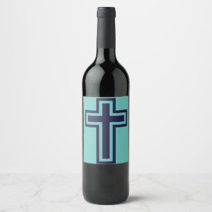Blue Christian cross different variants Wine Label
