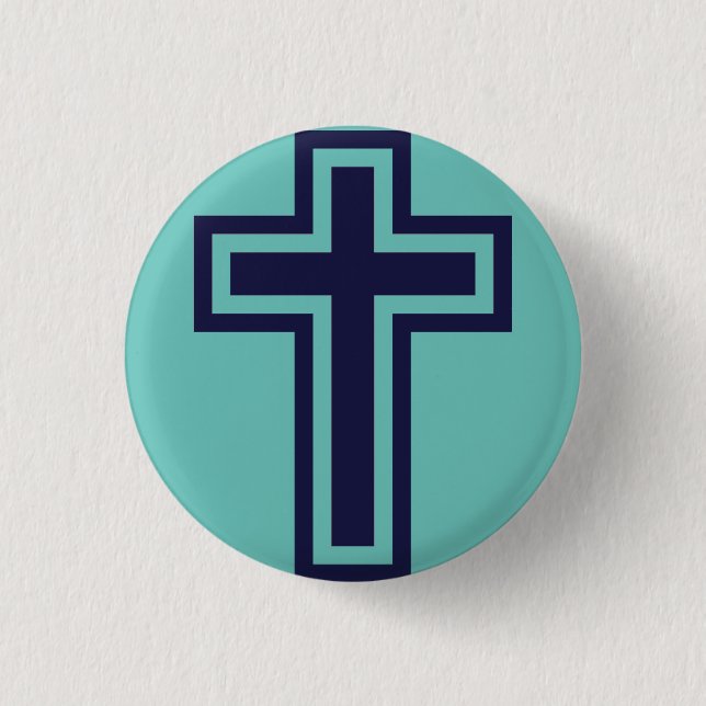 Blue Christian Cross Minimalist Faith Art 3 Cm Round Badge (Front)
