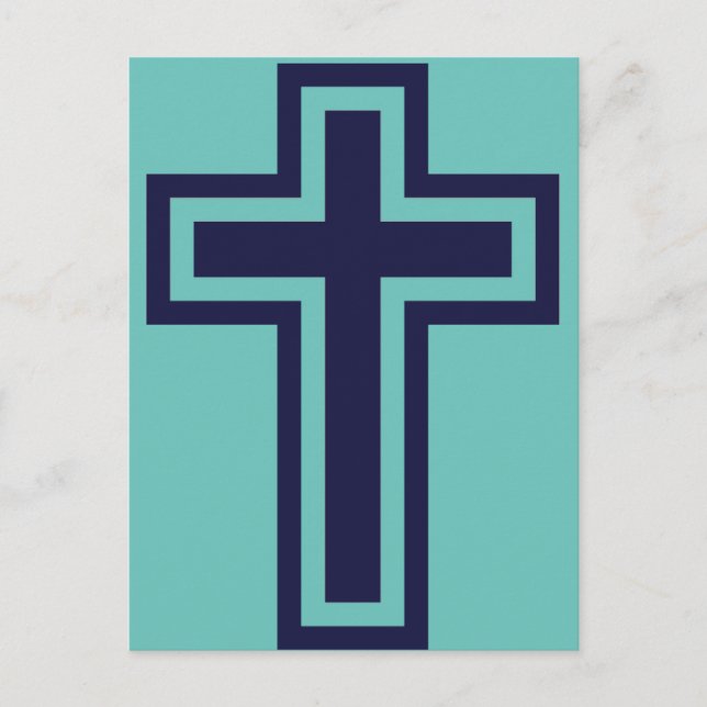 Blue Christian Cross Minimalist Faith Art Postcard (Front)