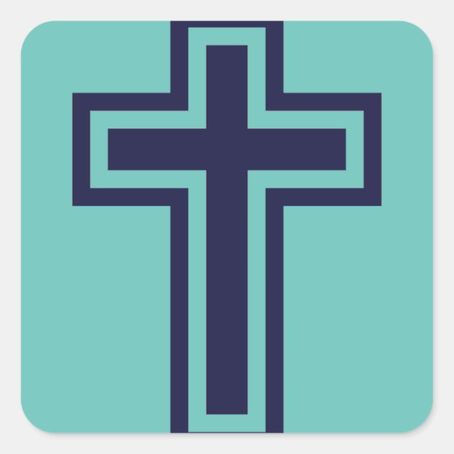 Blue Christian Cross Minimalist Faith Art Square Sticker (Front)