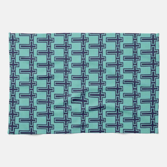 Blue Christian Cross Minimalist Faith Art Tea Towel (Horizontal)