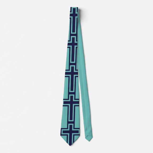 Blue Christian Cross Minimalist Faith Religious Tie (Front)