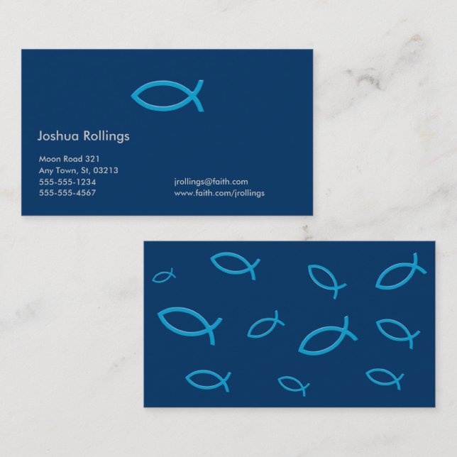 Blue Christian Fish Business Card (Front/Back)