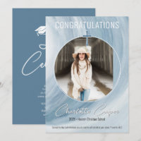 Blue Christian Graduation Photo Invitation