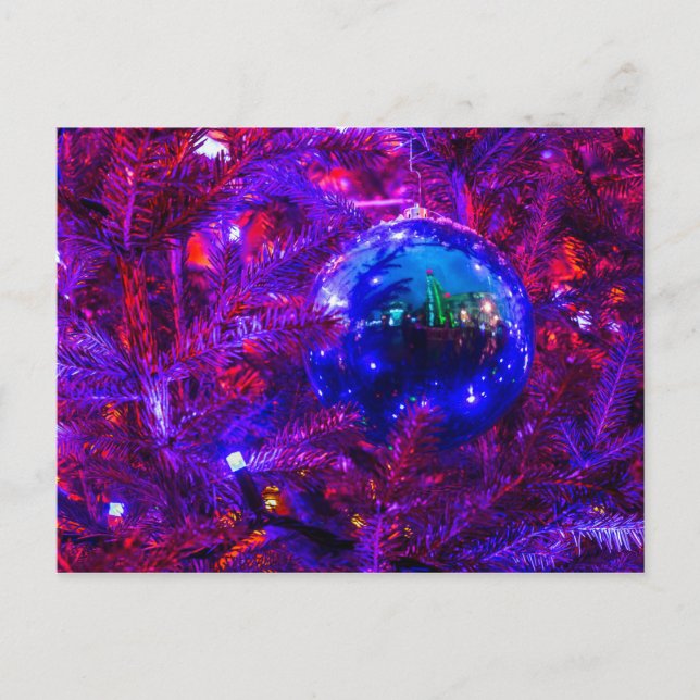 Blue Christmas Ball, Purple Tree Postcard (Front)