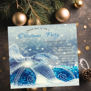 Blue Christmas Balls Corporate Christmas  Invitation