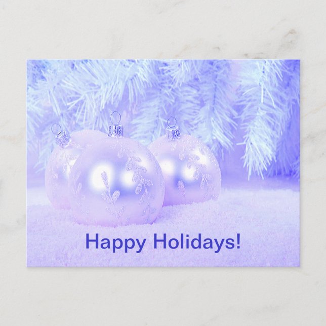 Blue Christmas Balls on Snow with Blue Background Holiday Postcard (Front)