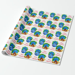 Blue Christmas Bell & Balls Wrapping Paper