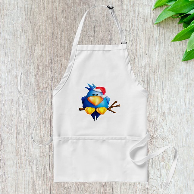 Blue Christmas Bird with Santa Hat Standard Apron (Creator Uploaded)