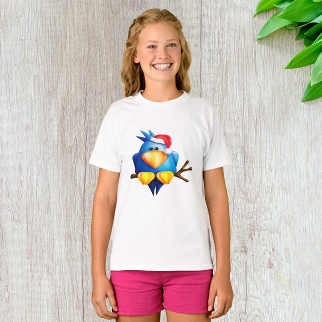 Blue Christmas Bird with Santa Hat T-Shirt (Creator Uploaded)