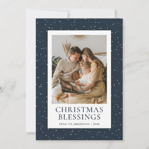 Blue Christmas Blessings Snow Photo Holiday Card