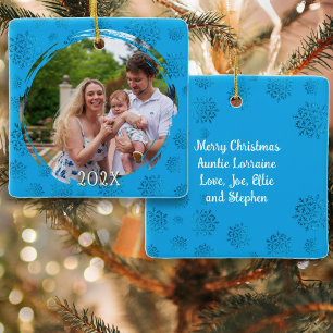 Blue Christmas Brushstroke Frame Photo Ornament