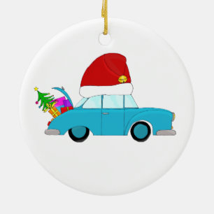 Blue Christmas car towing tree Ceramic Tree Decoration