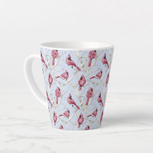 Blue Christmas Cardinal Birds Pattern Latte Mug