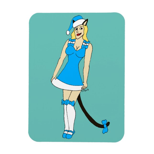 Blue Christmas catgirl Magnet (Vertical)
