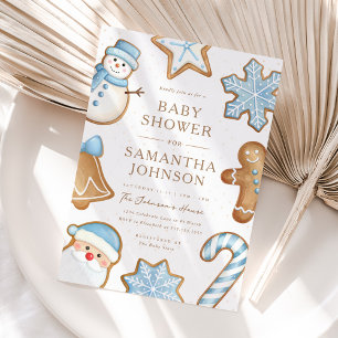 Blue Christmas Cookie Baby Shower Invitation