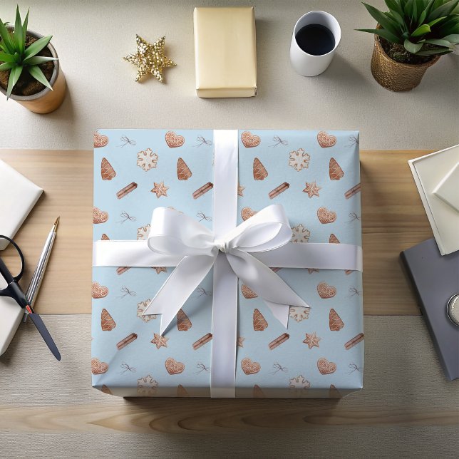 Blue Christmas Cookie Swap Exchange  Wrapping Paper (Blue Snowflake Christmas Wrapping Paper)