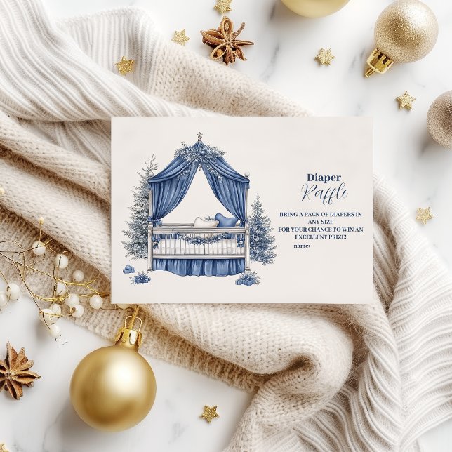 Blue Christmas Crib Baby Shower Diapper Raffle Enclosure Card (Creator Uploaded)