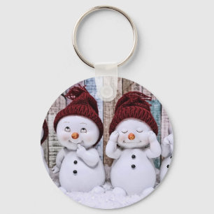 Blue Christmas Cute Snowman Key Ring