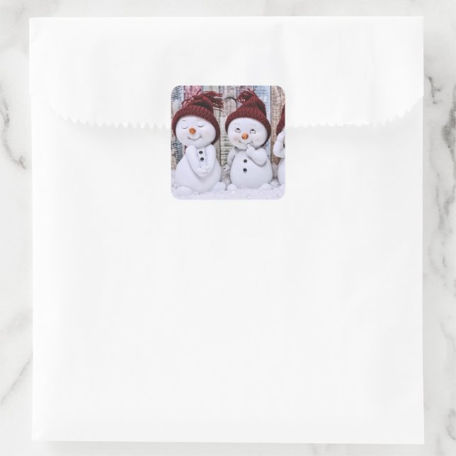 Blue Christmas Cute Snowman Square Sticker (Bag)