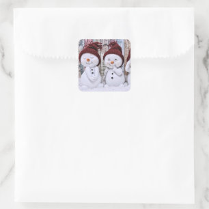 Blue Christmas Cute Snowman Square Sticker