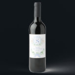 Blue Christmas Deer Crest Monogram Wine Label<br><div class="desc">This Christmas wine label has a preppy grandmillennial design featuring a Christmas crest with a monogram letter in the centre. You can personalise with  your initial,  name and year.</div>