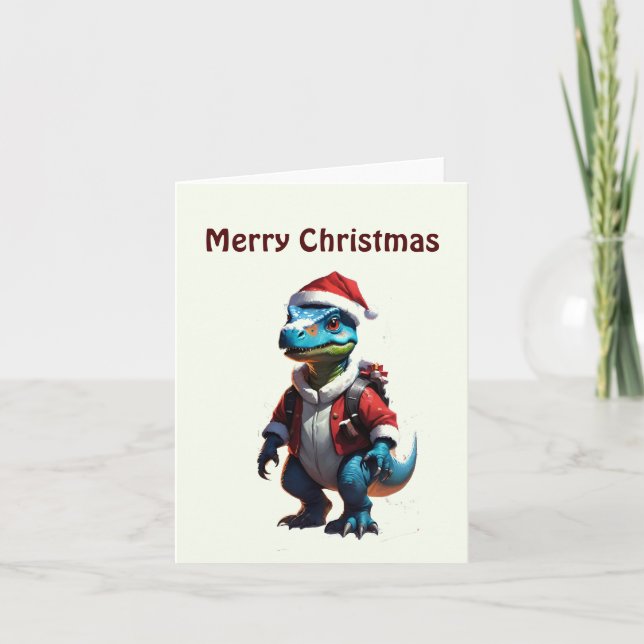 Blue Christmas dinosaur Card (Front)