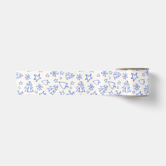 Blue Christmas Doodle Ribbon Satin Ribbon
