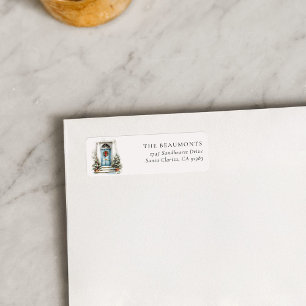 Blue Christmas Door Return Address Label