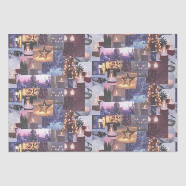 Blue Christmas Evening Snow Scenes and Lights Card Tissue Paper (Front)